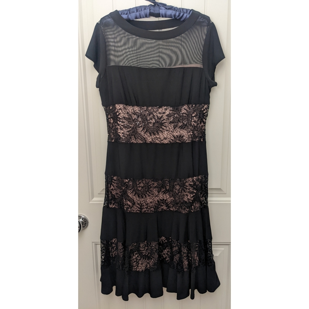 NWOT R&M Richards Mesh and Lace Sequin Paneling Cocktail Dress